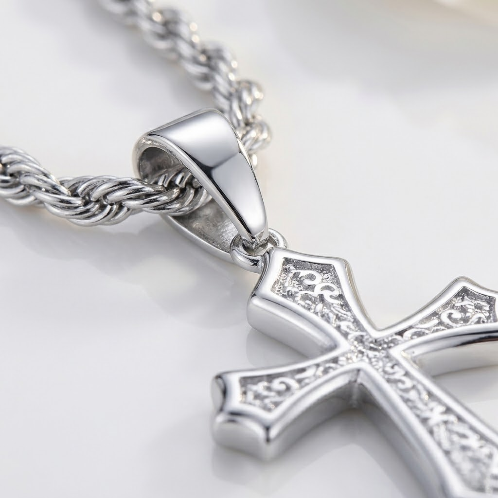 Silver Cross Hip Hop Pendant Necklace | Stainless Steel