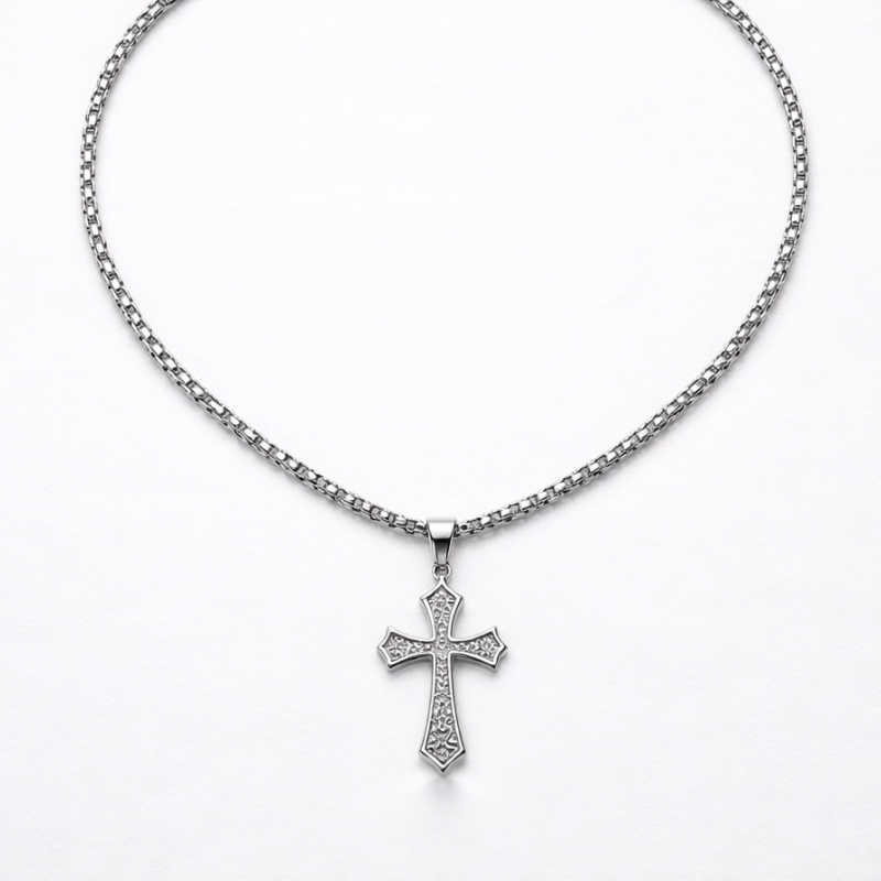 Silver Cross Hip Hop Pendant Necklace | Stainless Steel