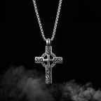 Silver Cross Necklace Pendant Celtic Irish Knotwork Engraved Box Chain