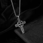 Silver Cross Necklace Pendant Celtic Irish Knotwork Engraved Box Chain