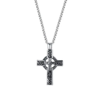 Silver Cross Necklace Pendant Celtic Irish Knotwork Engraved Box Chain