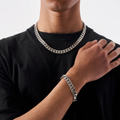 Silver Cuban Chain and Bracelet Set- 12mm