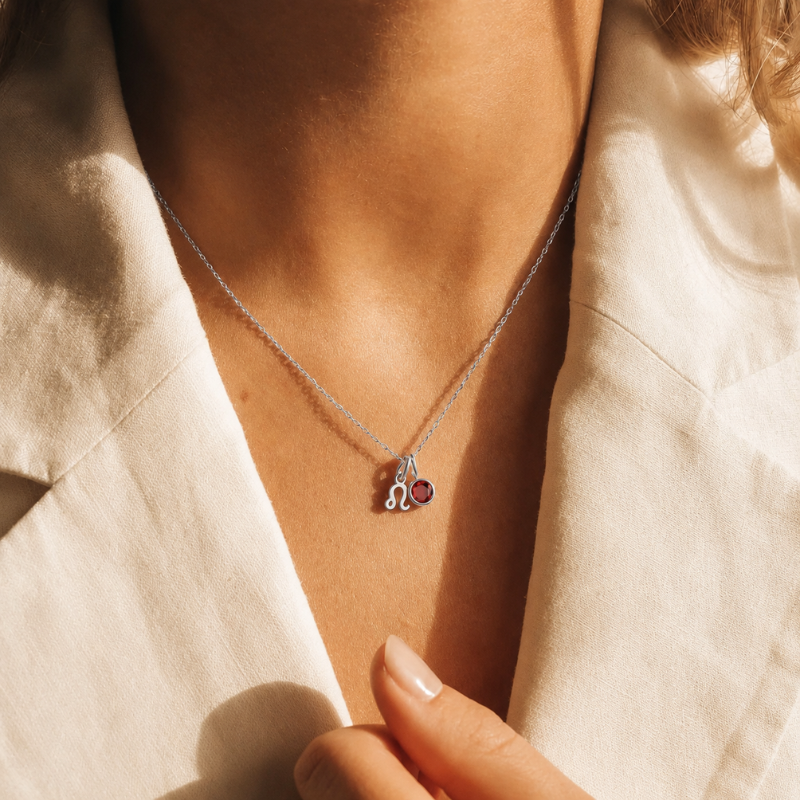 Birthstone Zodiac Silver Necklace Women