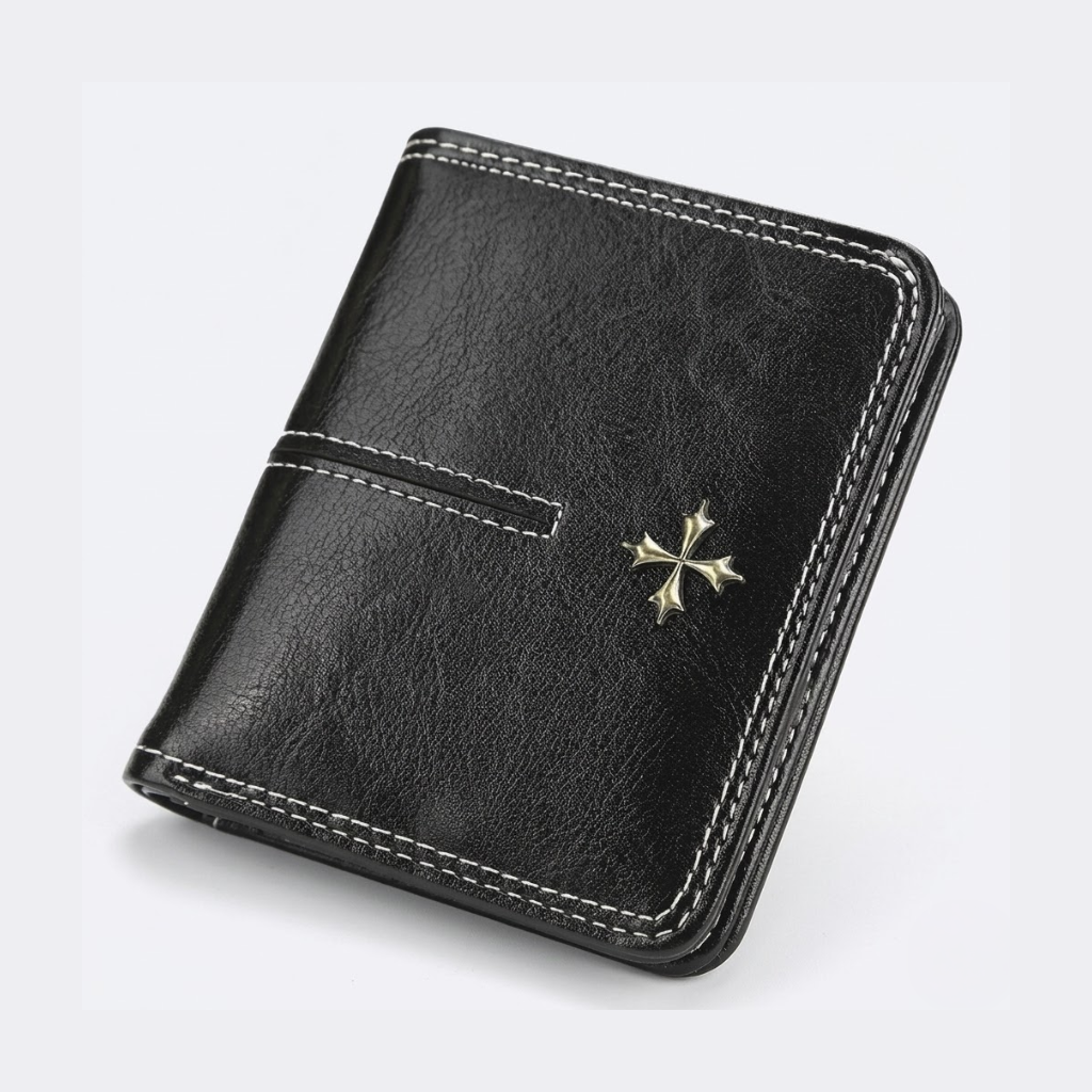 Slim Wallet with Cross | Women | PU Leather-Tithesource-Black-