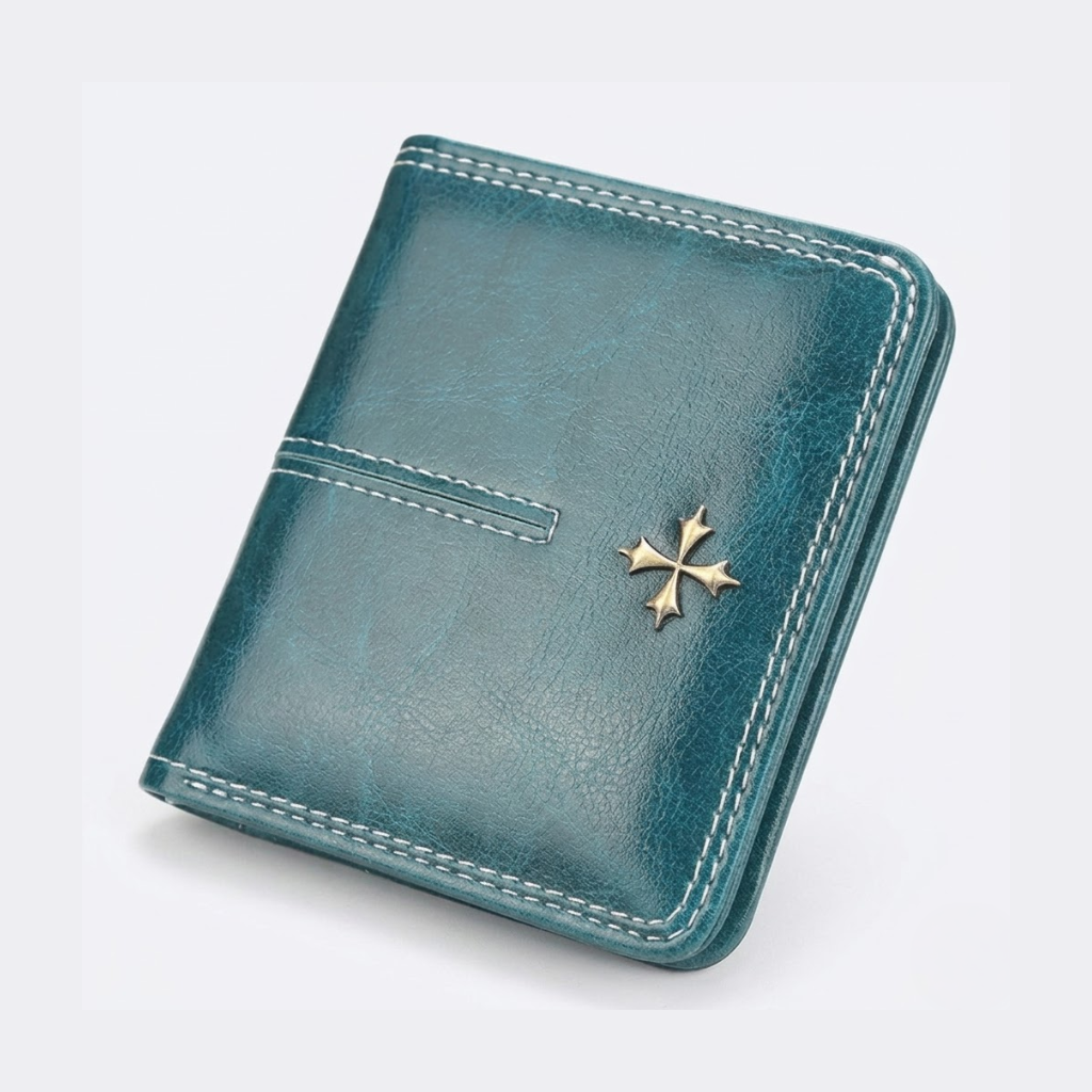 Slim Wallet with Cross | Women | PU Leather-Tithesource-Green-