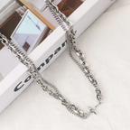 Star Chain Necklace - Y2K Double Layer Silver Chain-Tithesource-