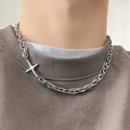 Star Chain Necklace - Y2K Double Layer Silver Chain-Tithesource-Silver-