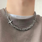 Star Chain Necklace - Y2K Double Layer Silver Chain-Tithesource-Silver-