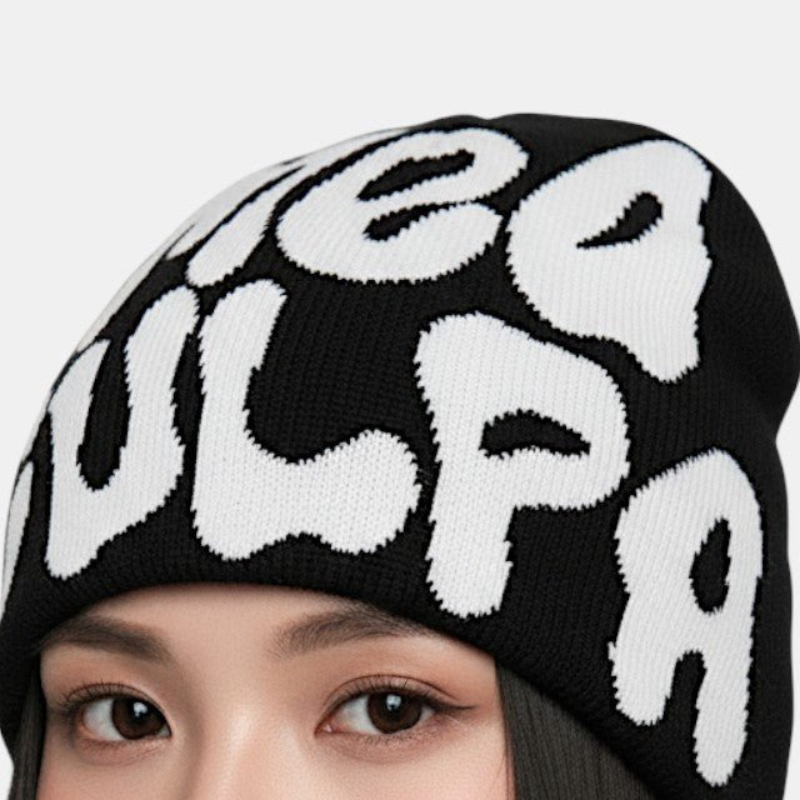 Streetwear Beanie Graphic Print Y2K Black-Tithesource-