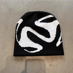 Streetwear Beanie Two Tone Knit Y2K Black and White-Tithesource-Black-