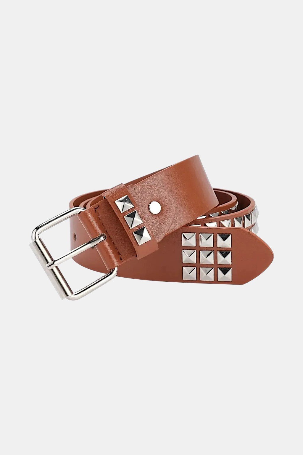 Studded Belt - Y2K Punk Leather Belt-Tithesource-Brown-41.33 inches-