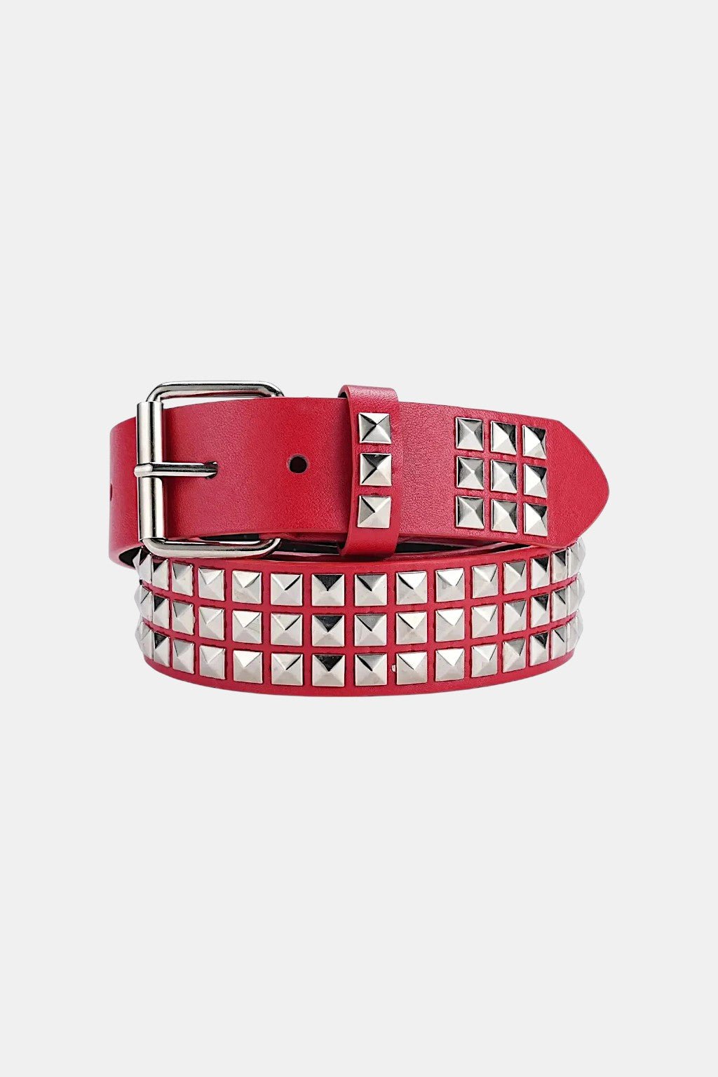 Studded Belt - Y2K Punk Leather Belt-Tithesource-Red-41.33 inches-