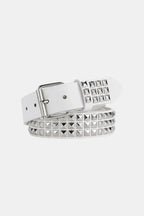 Studded Belt - Y2K Punk Leather Belt-Tithesource-White-41.33 inches-