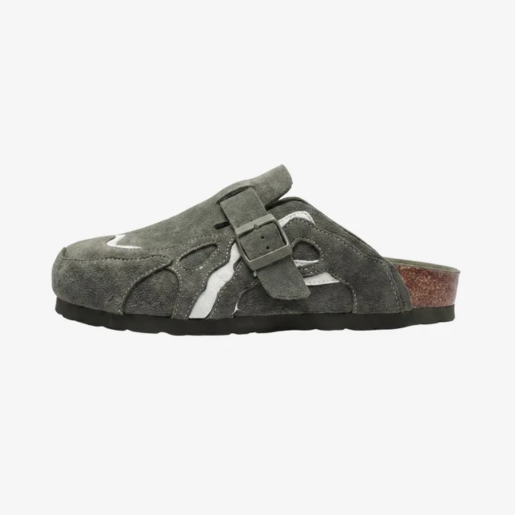 Suede Mules Women Clogs Wavy - Cork Footbed Y2K