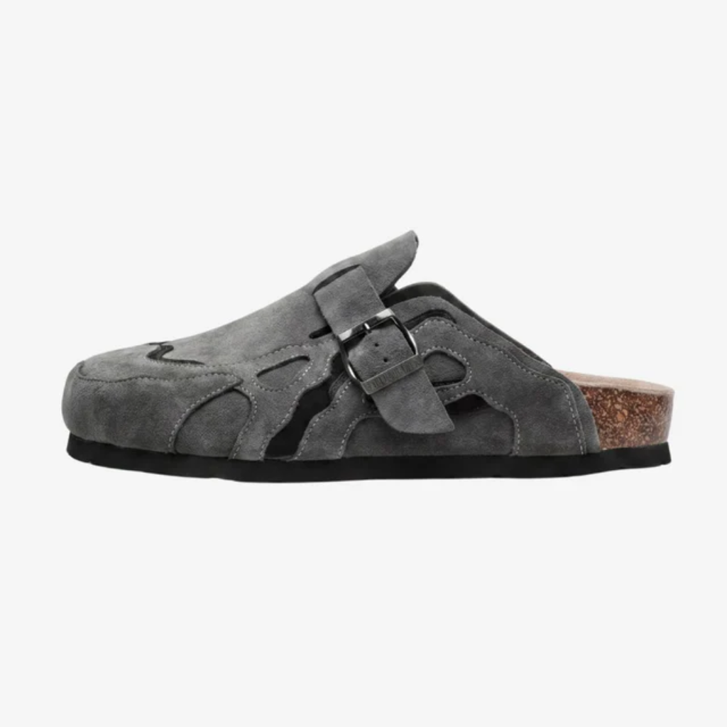 Suede Mules Women Clogs Wavy - Cork Footbed Y2K