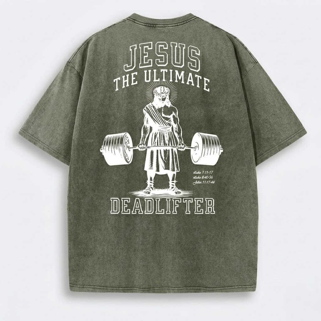 T-Shirt | Jesus The Ultimate Deadlifter Faith Gym Unisex-Tithesource-Army Green-S-
