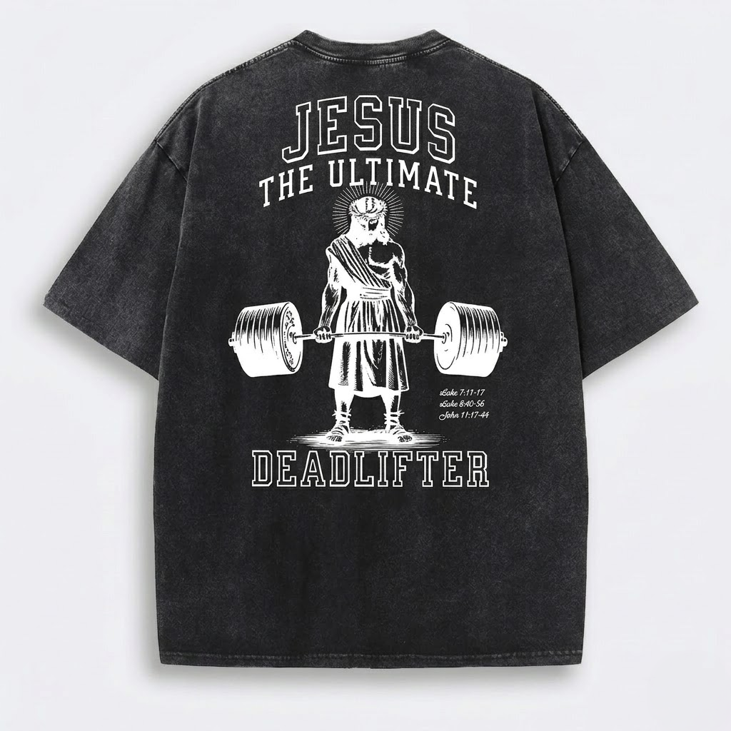 T-Shirt | Jesus The Ultimate Deadlifter Faith Gym Unisex-Tithesource-Black-S-