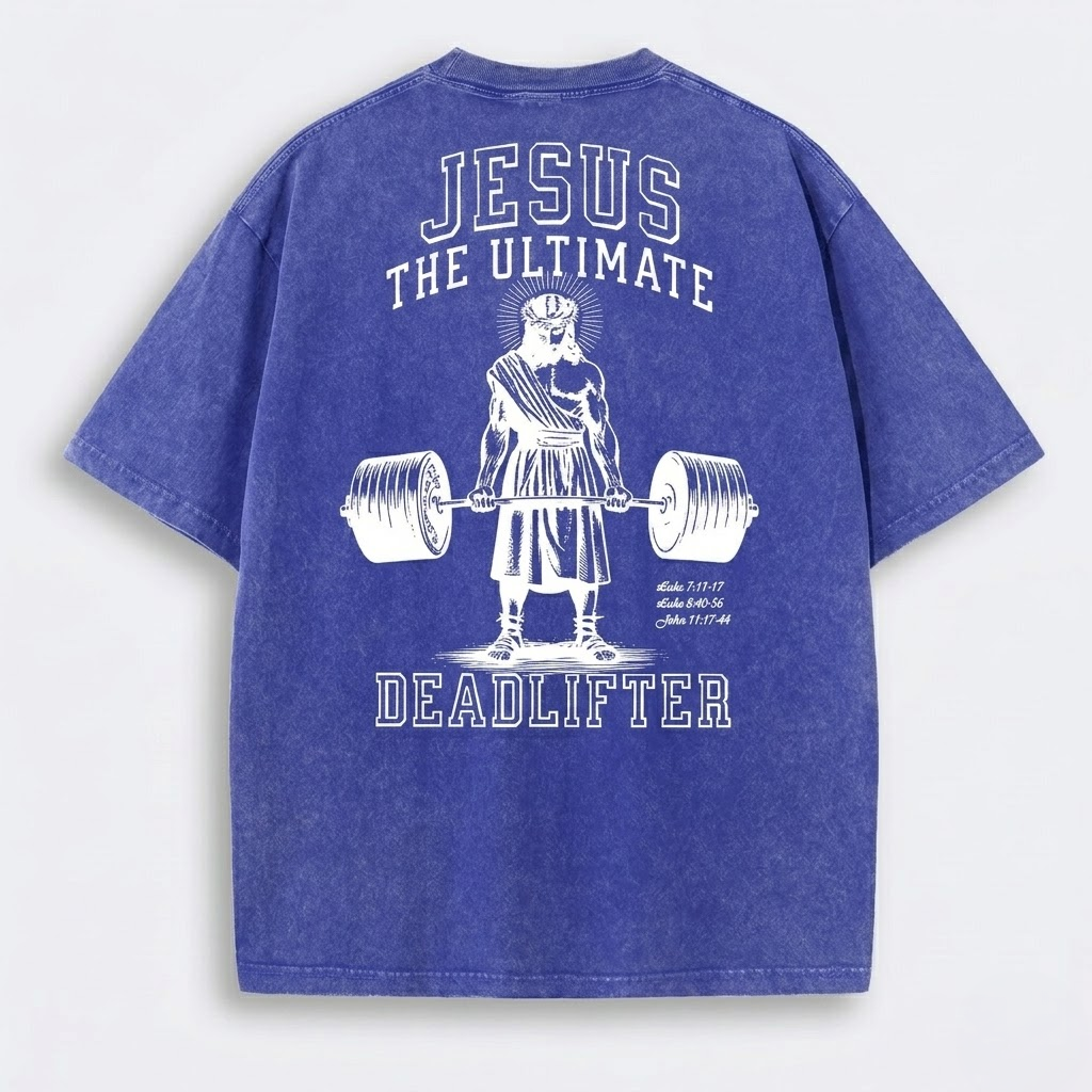 T-Shirt | Jesus The Ultimate Deadlifter Faith Gym Unisex-Tithesource-Blue-S-