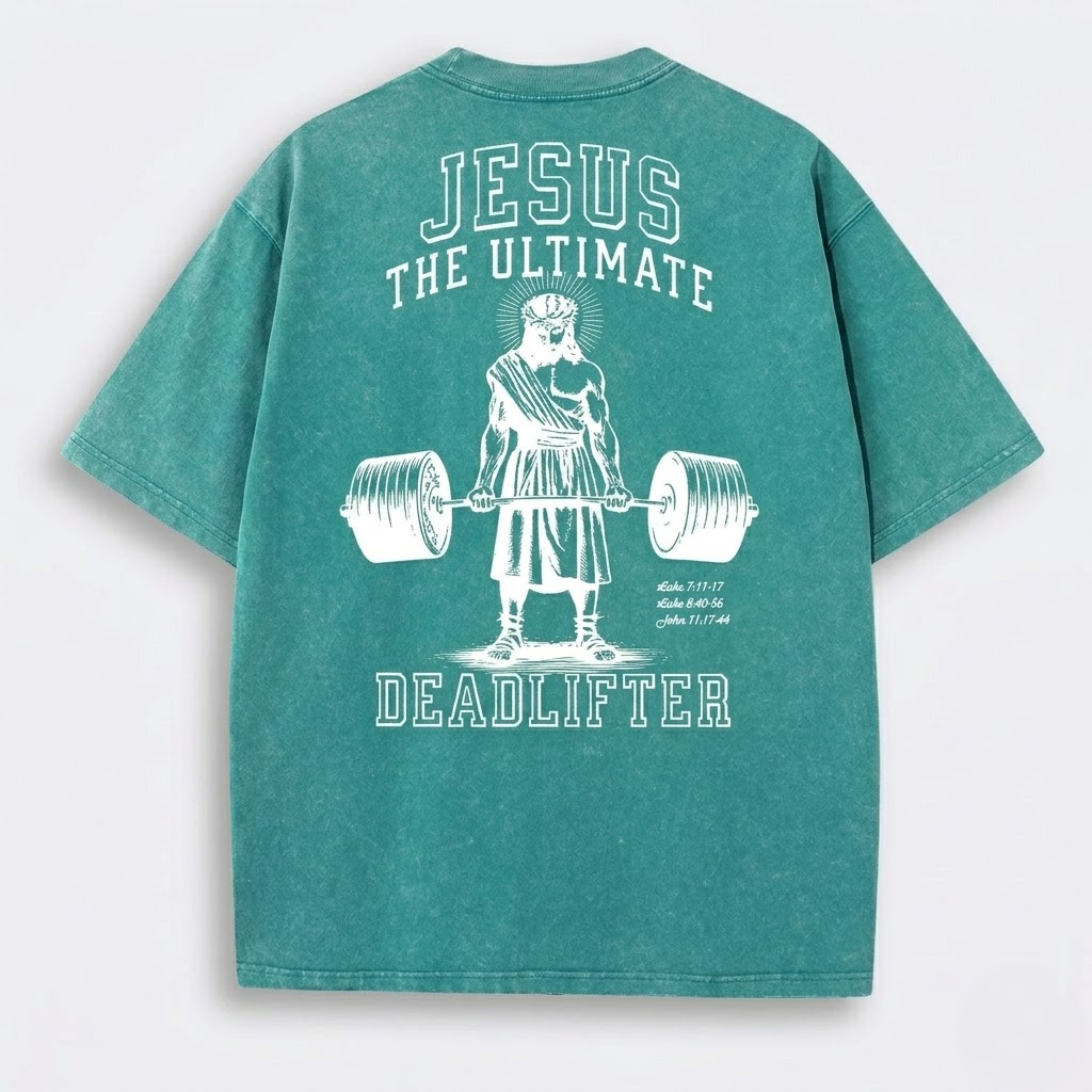 T-Shirt | Jesus The Ultimate Deadlifter Faith Gym Unisex-Tithesource-Green-S-