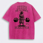 T-Shirt | Jesus The Ultimate Deadlifter Faith Gym Unisex-Tithesource-Pink-S-