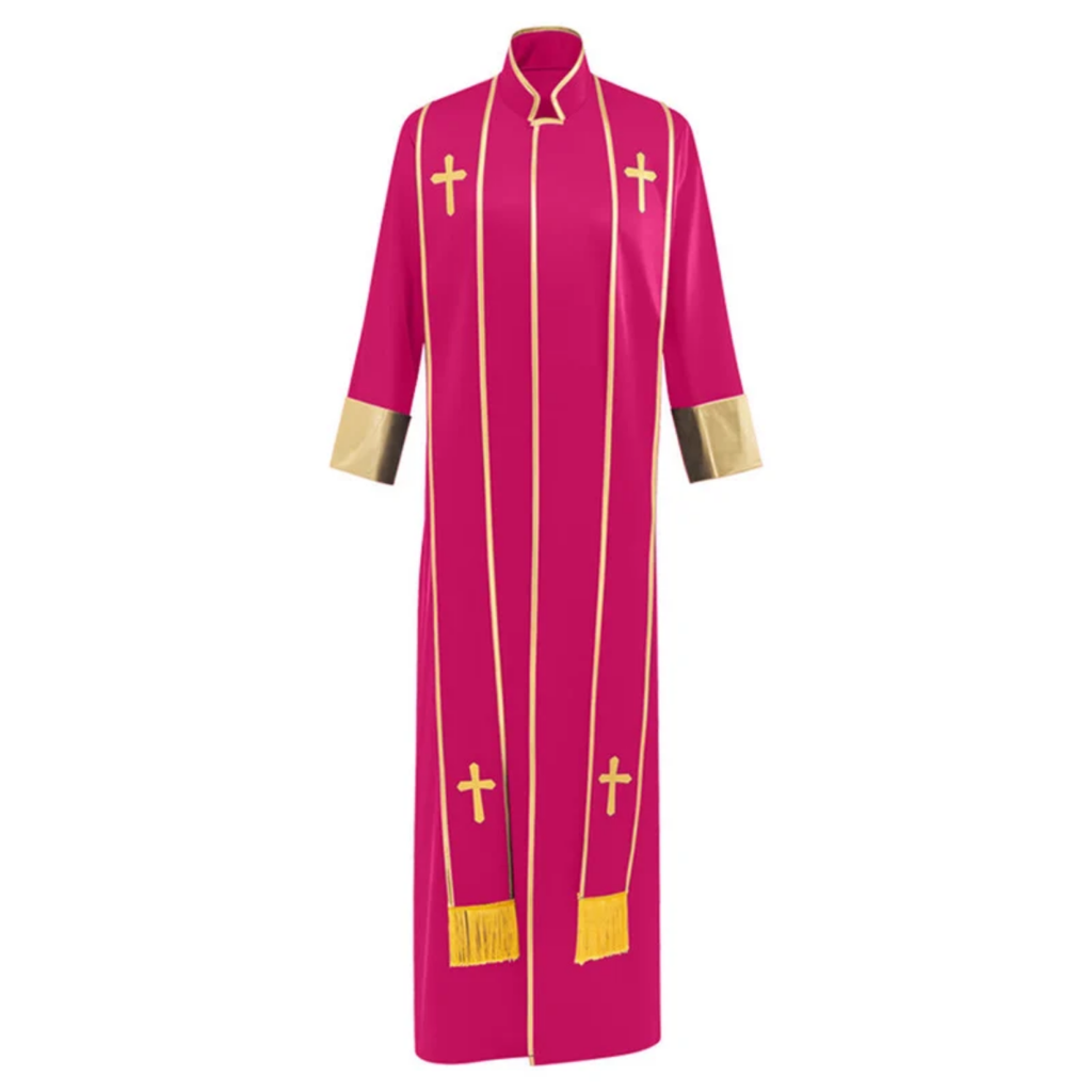 Traditional Pastor Robe With Vertical Cross Accents And Sleeve Trim Clergy Robe
