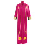 Traditional Pastor Robe With Vertical Cross Accents And Sleeve Trim Clergy Robe