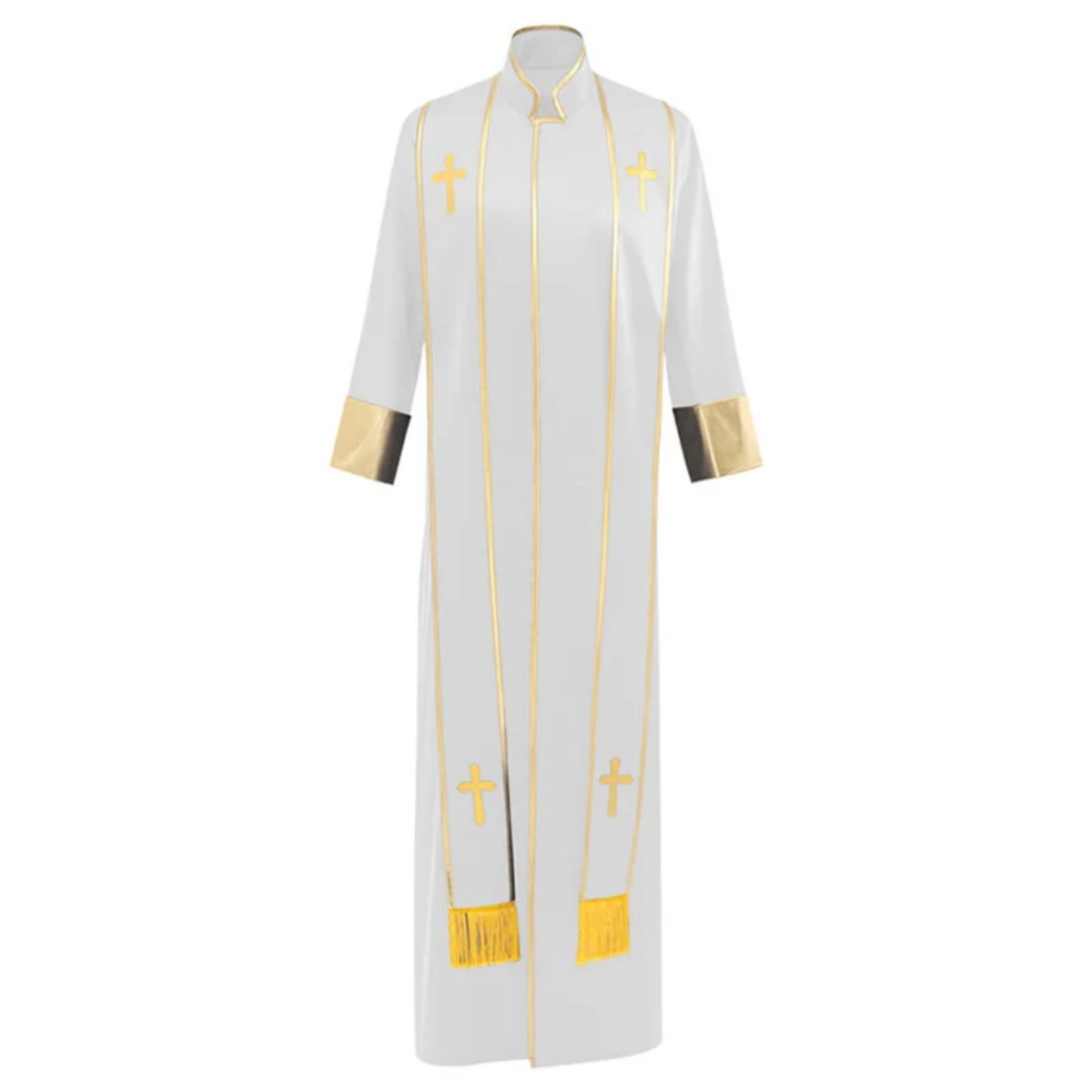 Traditional Pastor Robe With Vertical Cross Accents And Sleeve Trim Clergy Robe