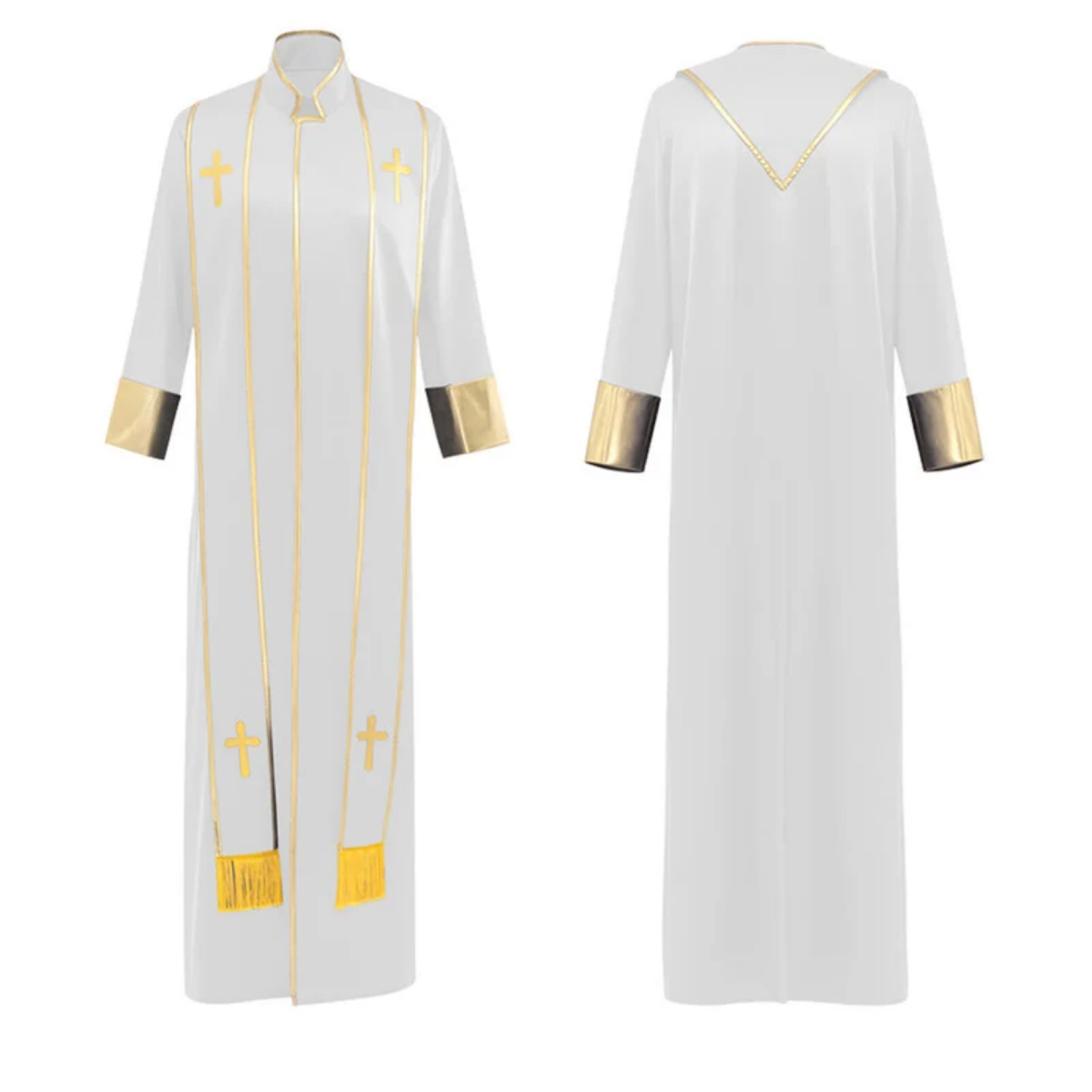 Traditional Pastor Robe With Vertical Cross Accents And Sleeve Trim Clergy Robe