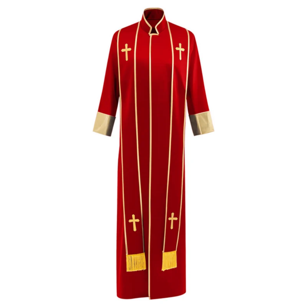 Traditional Pastor Robe With Vertical Cross Accents And Sleeve Trim Clergy Robe