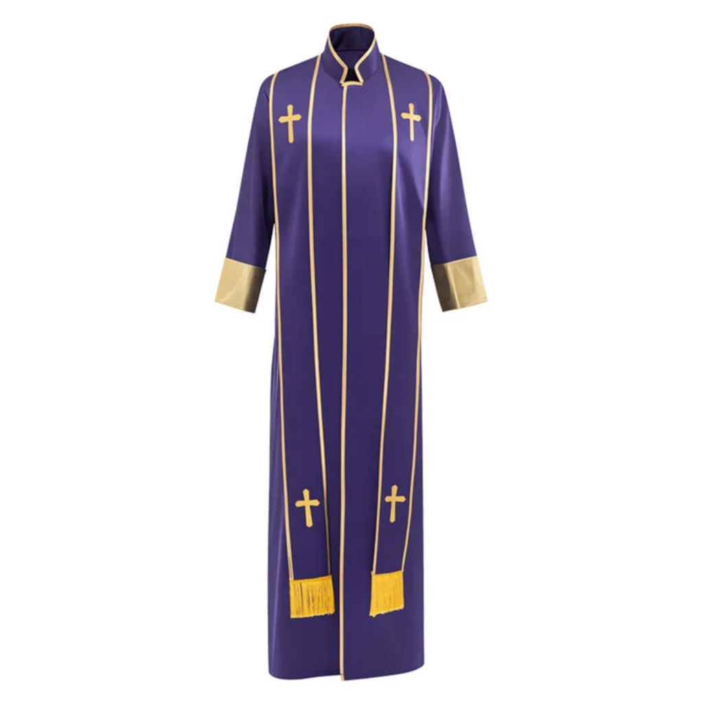 Traditional Pastor Robe With Vertical Cross Accents And Sleeve Trim Clergy Robe