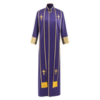 Traditional Pastor Robe With Vertical Cross Accents And Sleeve Trim Clergy Robe