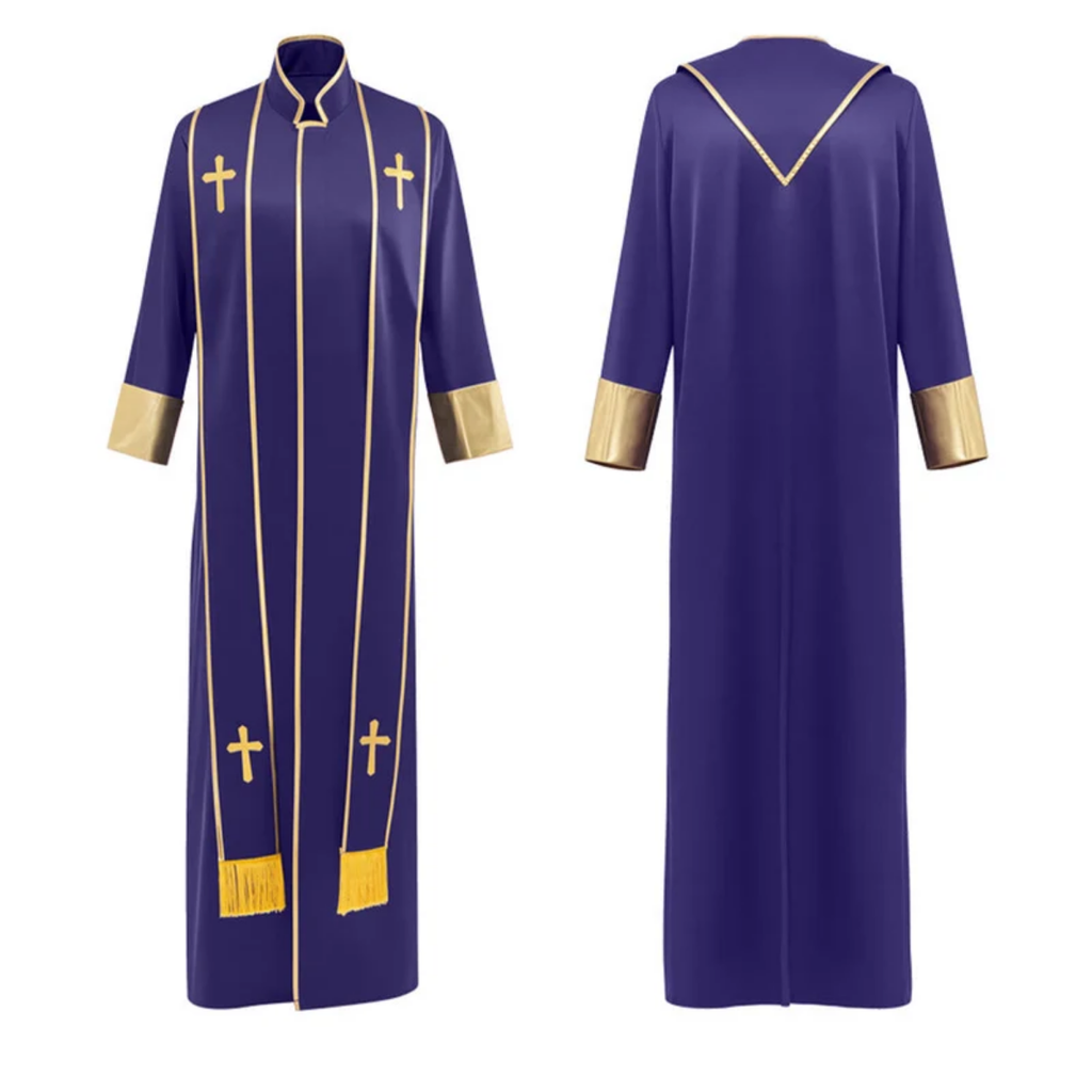 Traditional Pastor Robe With Vertical Cross Accents And Sleeve Trim Clergy Robe