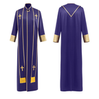 Traditional Pastor Robe With Vertical Cross Accents And Sleeve Trim Clergy Robe