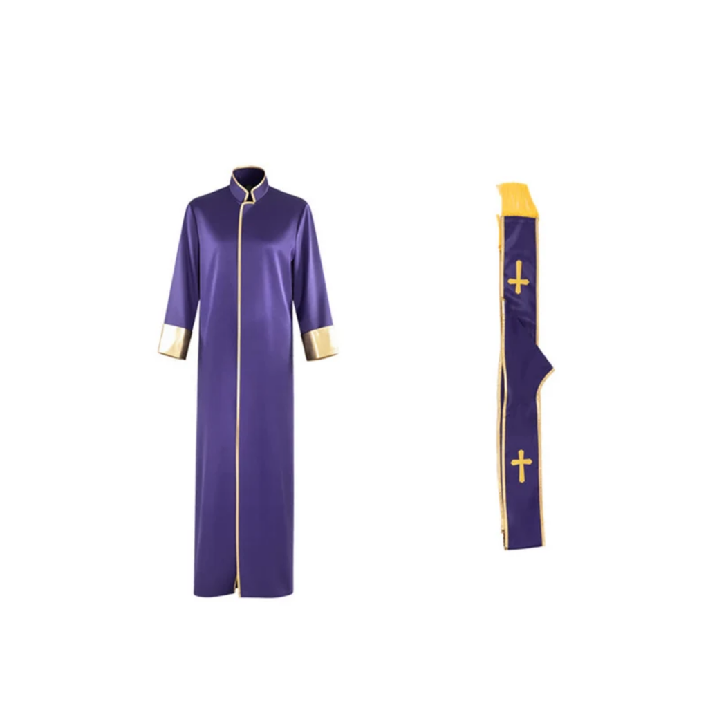 Traditional Pastor Robe With Vertical Cross Accents And Sleeve Trim Clergy Robe
