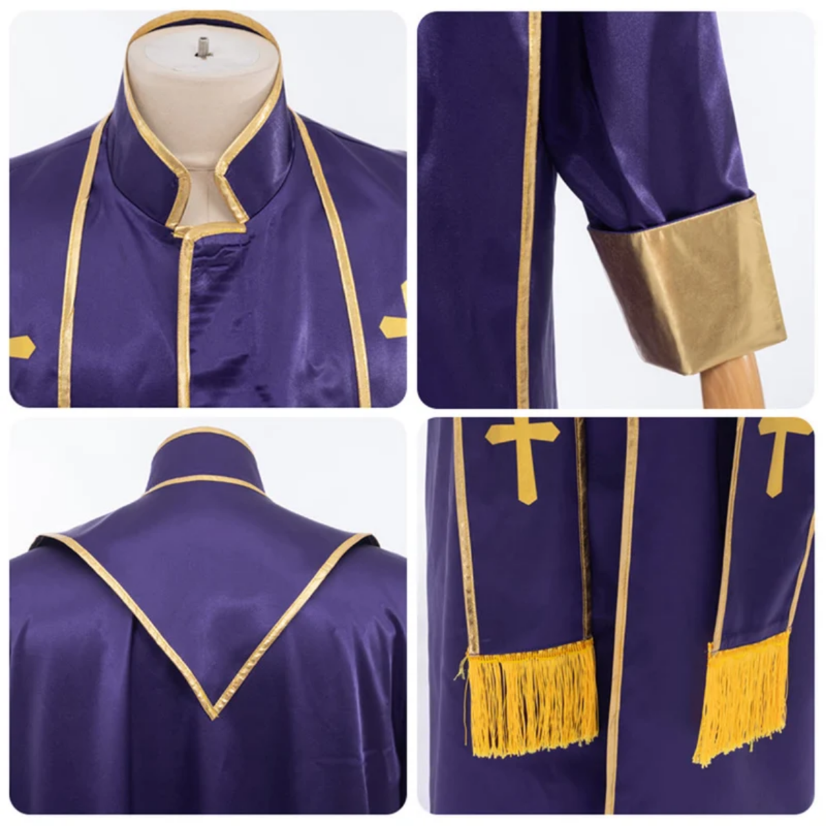 Traditional Pastor Robe With Vertical Cross Accents And Sleeve Trim Clergy Robe