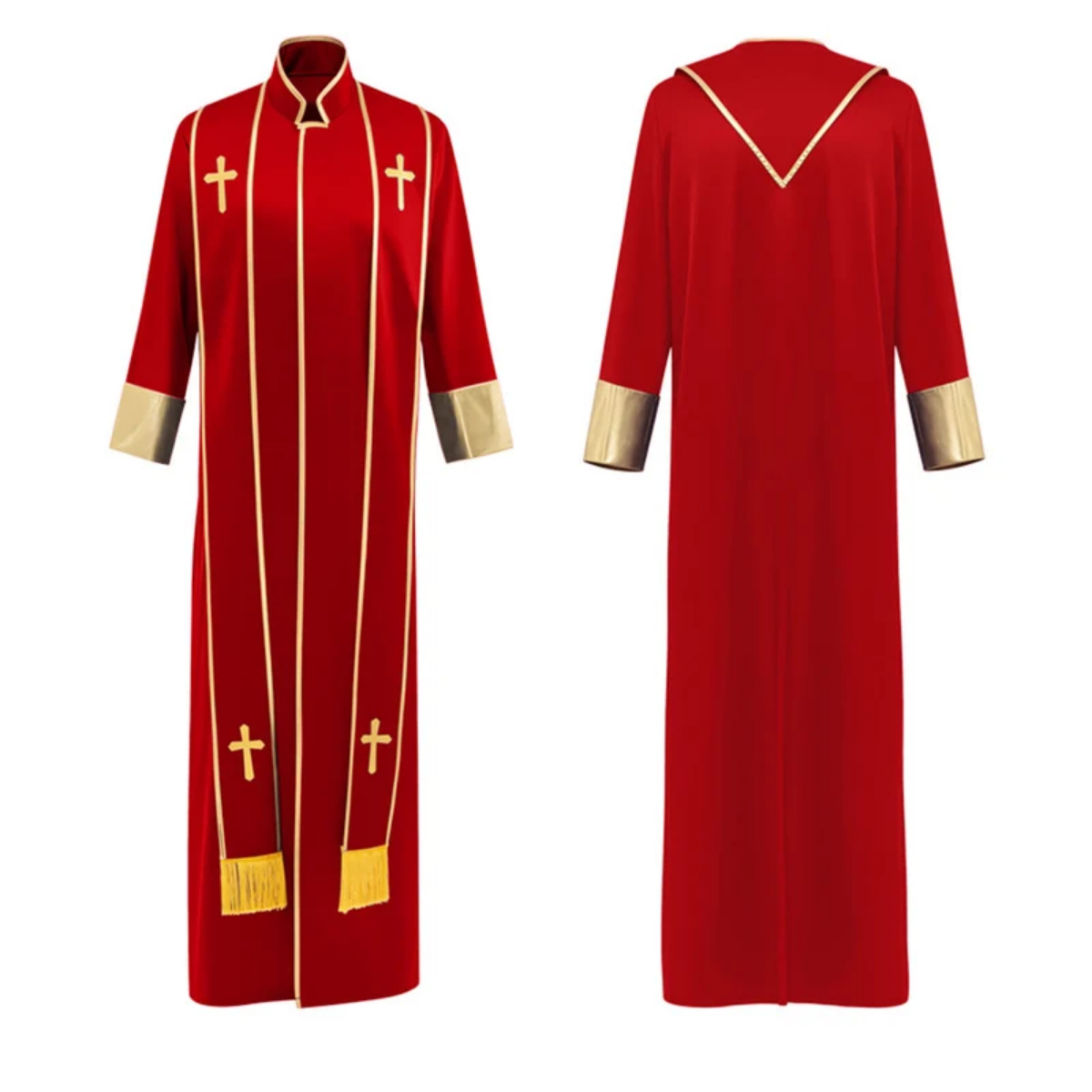 Traditional Pastor Robe With Vertical Cross Accents And Sleeve Trim Clergy Robe