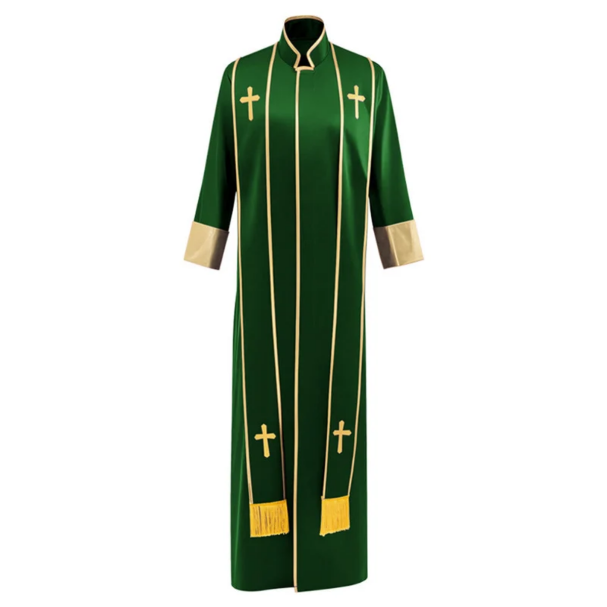 Traditional Pastor Robe With Vertical Cross Accents And Sleeve Trim Clergy Robe