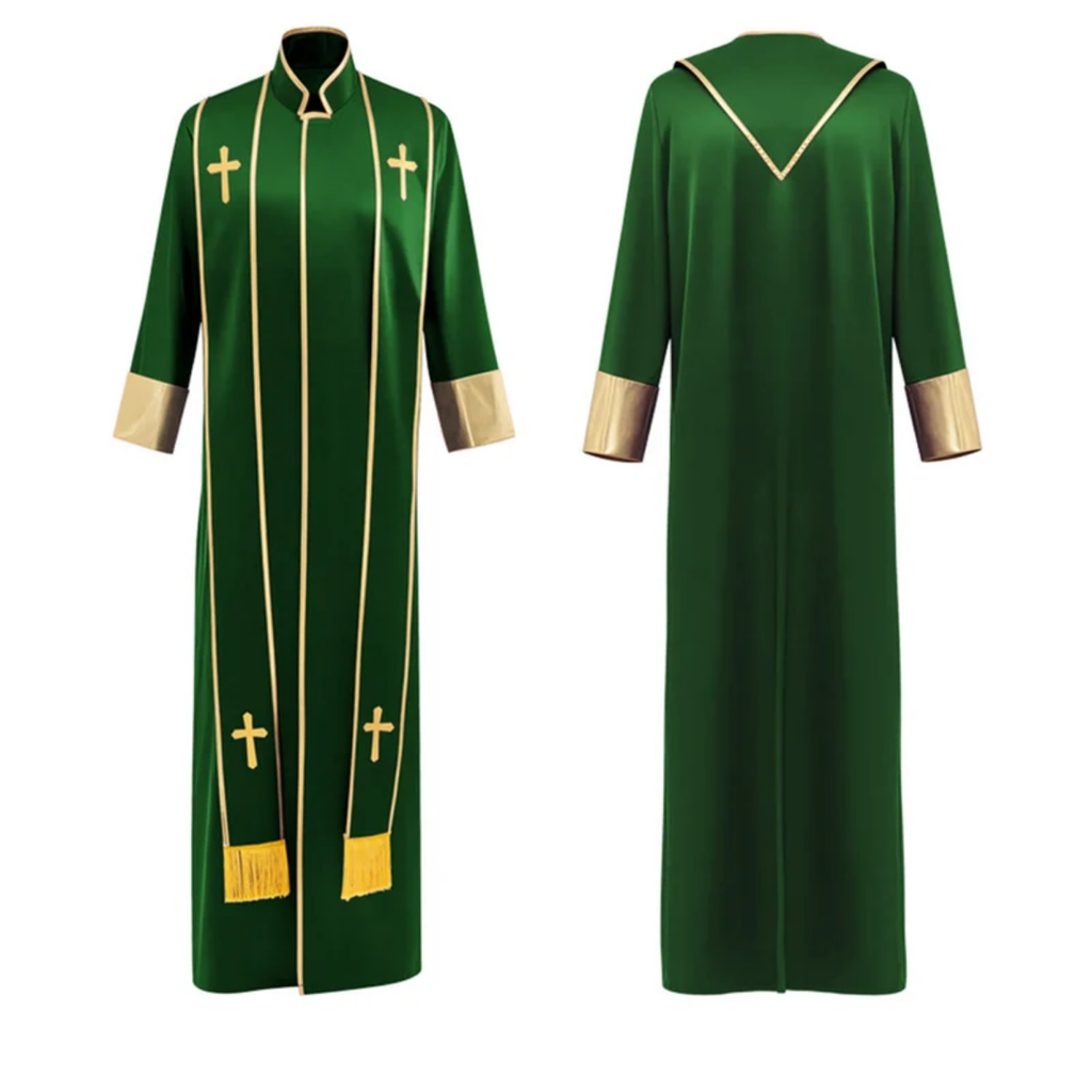 Traditional Pastor Robe With Vertical Cross Accents And Sleeve Trim Clergy Robe