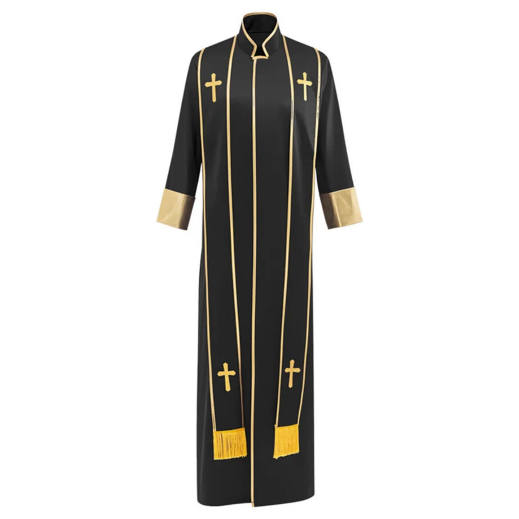 Traditional Pastor Robe With Vertical Cross Accents And Sleeve Trim Clergy Robe