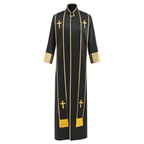 Traditional Pastor Robe With Vertical Cross Accents And Sleeve Trim Clergy Robe