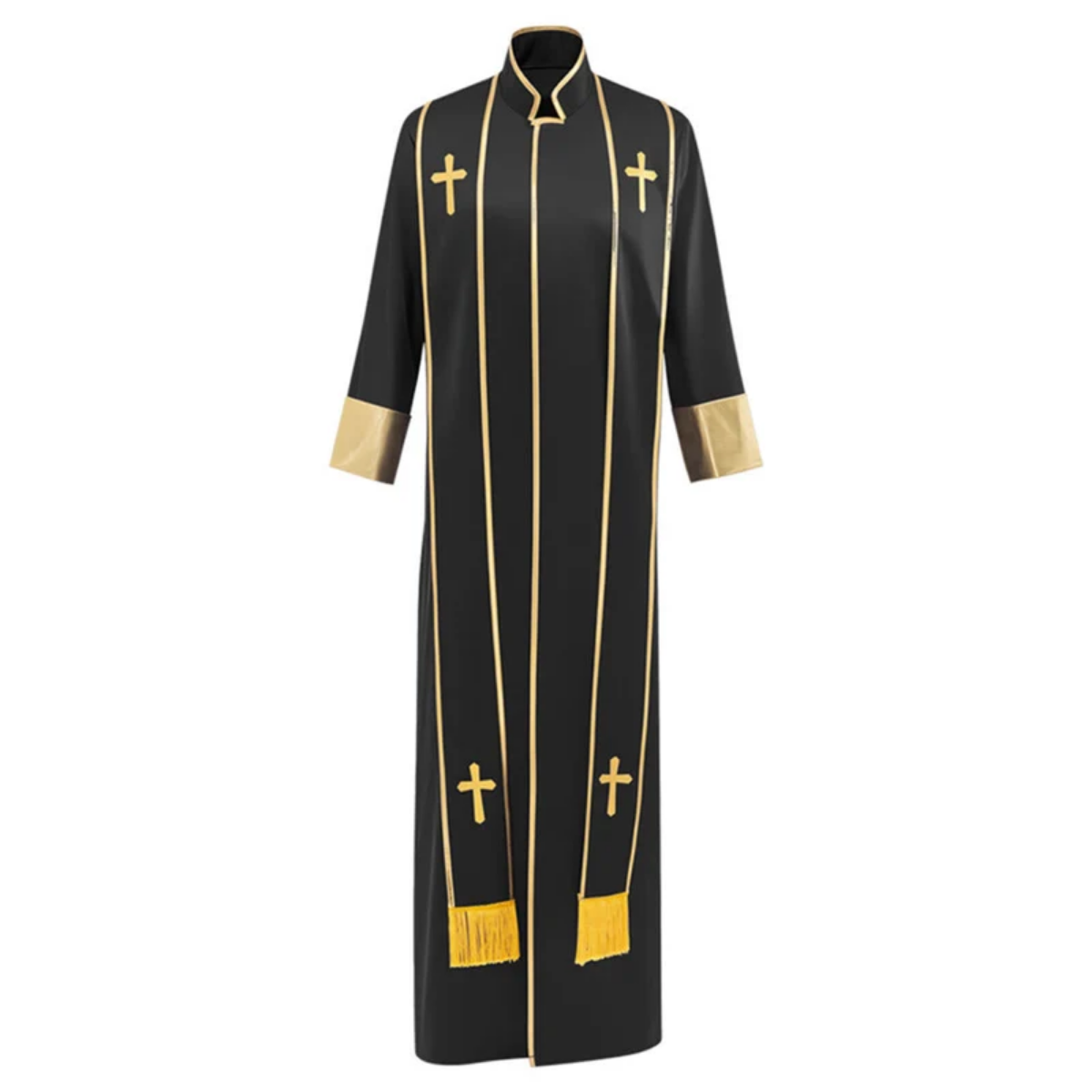 Traditional Pastor Robe With Vertical Cross Accents And Sleeve Trim Clergy Robe
