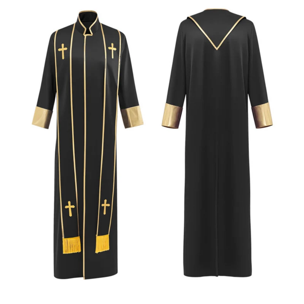 Traditional Pastor Robe With Vertical Cross Accents And Sleeve Trim Clergy Robe