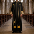 Traditional Pastor Robe With Vertical Cross Accents And Sleeve Trim Clergy Robe