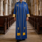 Traditional Pastor Robe With Vertical Cross Accents And Sleeve Trim Clergy Robe