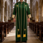 Traditional Pastor Robe With Vertical Cross Accents And Sleeve Trim Clergy Robe