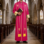 Traditional Pastor Robe With Vertical Cross Accents And Sleeve Trim Clergy Robe