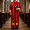 Traditional Pastor Robe With Vertical Cross Accents And Sleeve Trim Clergy Robe