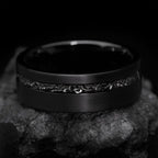 Tungsten Ring Men Black Meteorite Wedding Band Beveled Edge