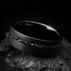 Tungsten Ring Men Black Meteorite Wedding Band Beveled Edge