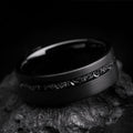 Tungsten Ring Men Black Meteorite Wedding Band Beveled Edge